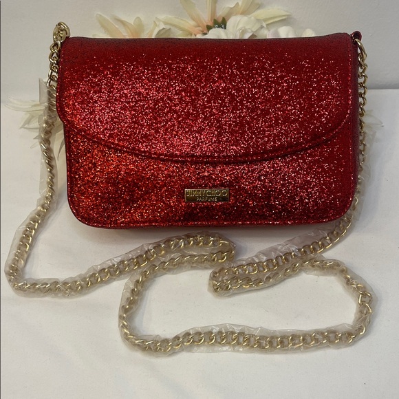 Jimmy Choos Parfums Handbags - Jimmy Choo Parfums NWOT Sparkling Red Crossbody with Gold Chain